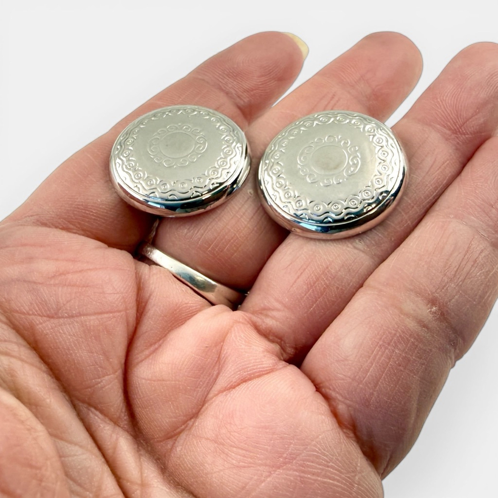 Vintage Coro Silver Tone Button Earrings Signed Mid Century Screwback 50s Domed - Picture 5 of 6